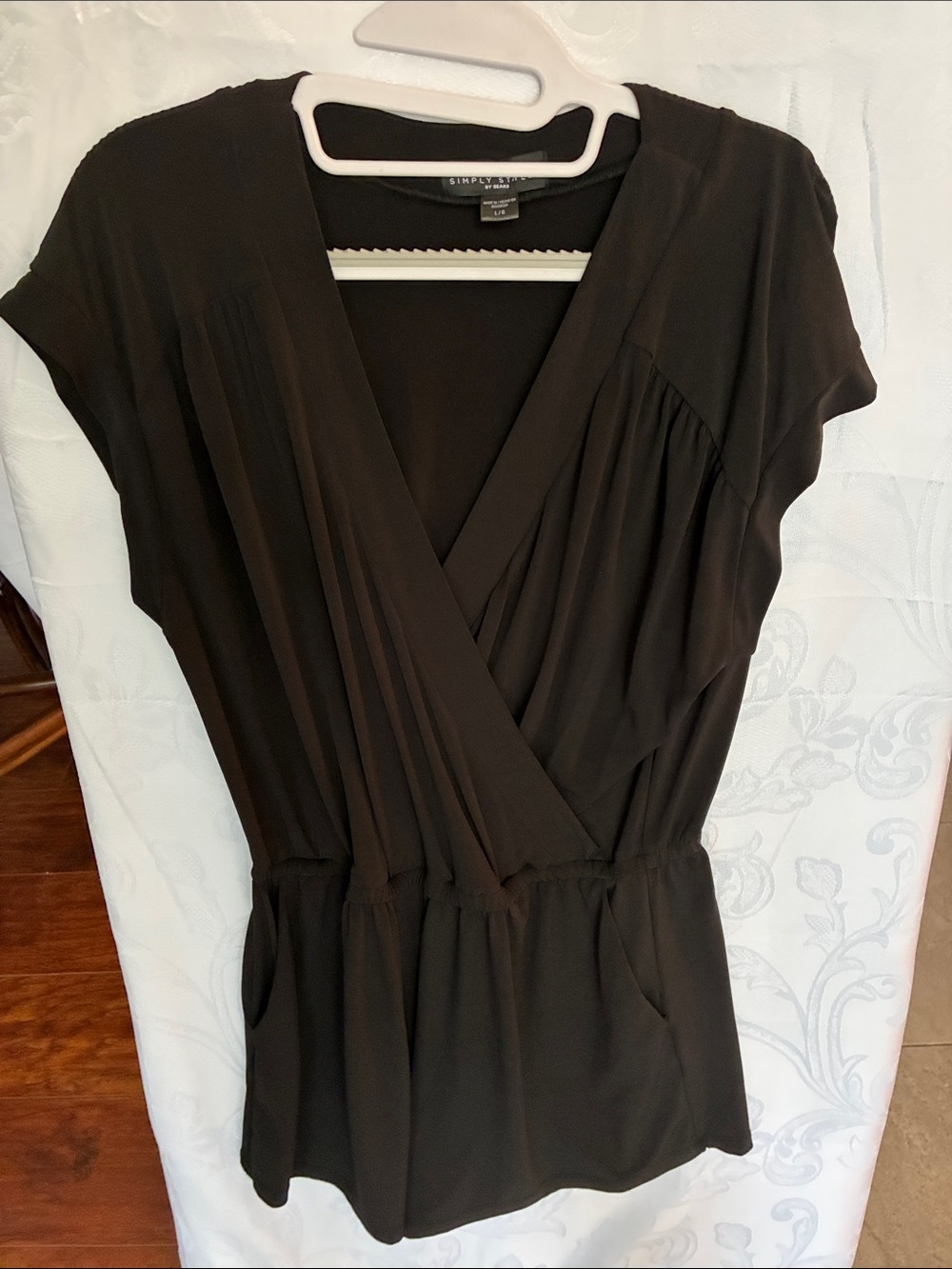 Sears Black V-Neck Short Sleeve Jumpsuit Romper